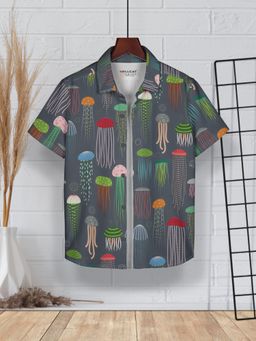 HELLCAT - Grey Trendy Regular Fit Printed Causal Shirt for Boys