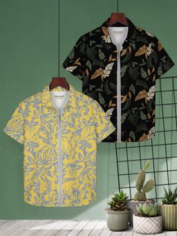 HELLCAT - Yellow & Olive Trendy Regular Fit Printed Causal Shirt for Boys (Pack of 2)