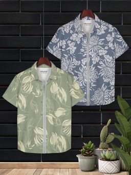 HELLCAT - Light Green & Grey Trendy Printed Causal Shirt for Boys (Pack of 2)