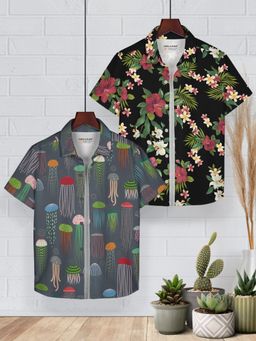 HELLCAT - Grey & Black Trendy Regular Fit Printed Causal Shirt for Boys (Pack of 2)