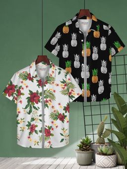 HELLCAT - White & Black Trendy Regular Fit Printed Causal Shirt for Boys (Pack of 2)