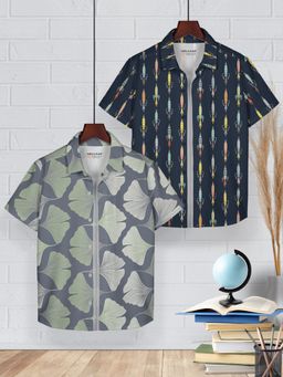 HELLCAT - Grey & Blue Trendy Regular Fit Printed Causal Shirt for Boys (Pack of 2)