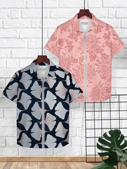 HELLCAT - Navy Blue & Pink Trendy Regular Fit Printed Causal Shirt for Boys (Pack of 2)