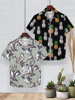 HELLCAT - Green & Black Trendy Regular Fit Printed Causal Shirt for Boys (Pack of 2)