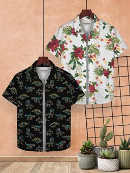 HELLCAT - Black & White Trendy Regular Fit Printed Causal Shirt for Boys (Pack of 2)