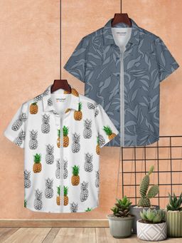 HELLCAT - White & Grey Trendy Regular Fit Printed Causal Shirt for Boys (Pack of 2)