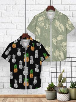 HELLCAT - Black & Light Green Trendy Printed Causal Shirt for Boys (Pack of 2)