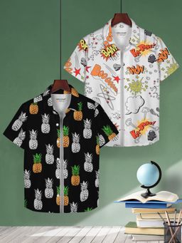 HELLCAT - Black & White Trendy Regular Fit Printed Causal Shirt for Boys (Pack of 2)