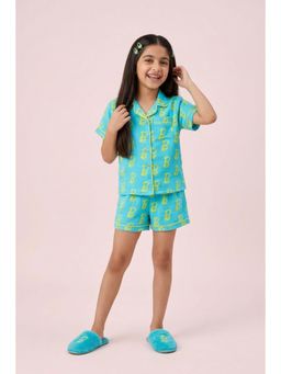 TINY GIRL - Blue Cotton Half Sleeves Printed Shirt With Short