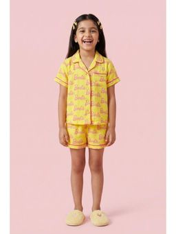 TINY GIRL - Yellow Cotton Half Sleeves Printed Shirt With Short