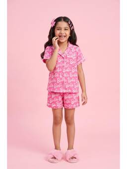 TINY GIRL - Pink Cotton Half Sleeves Printed Shirt With Short