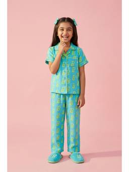 TINY GIRL - Blue Cotton Full Sleeves Printed Shirt With Pyjama