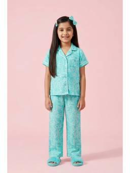 TINY GIRL - Blue Cotton Full Sleeves Printed Shirt With Pyjama