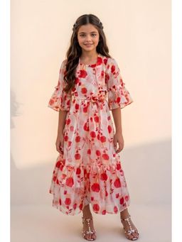 TINY GIRL - Orange Polyester Three Fourth Sleeves Printed Gown