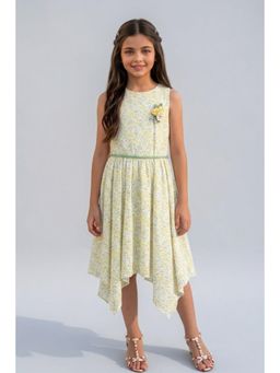 TINY GIRL - Yellow Cotton Sleeveless Printed Dress
