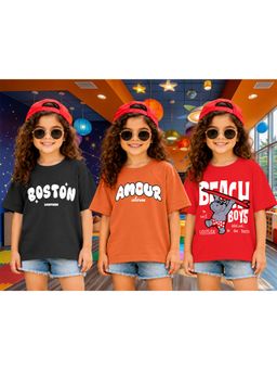LEOTUDE - Kid Multi-Color Printed Cotton Oversized T-Shirt (Pack of 3)