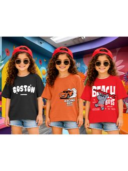 LEOTUDE - Kid Multi-Color Printed Cotton Oversized T-Shirt (Pack of 3)