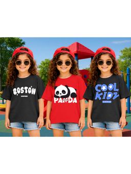 LEOTUDE - Kid Multi-Color Printed Cotton Oversized T-Shirt (Pack of 3)