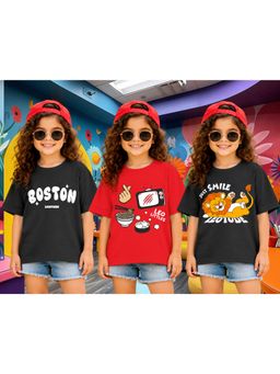 LEOTUDE - Kid Multi-Color Printed Cotton Oversized T-Shirt (Pack of 3)