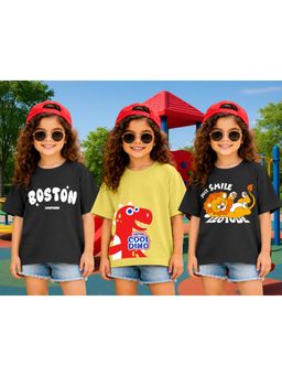 LEOTUDE - Kid Multi-Color Printed Cotton Oversized T-Shirt (Pack of 3)