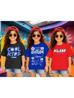 LEOTUDE - Kid Multi-Color Printed Cotton Oversized T-Shirt (Pack of 3)