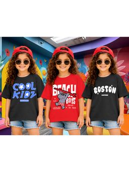 LEOTUDE - Kid Multi-Color Printed Cotton Oversized T-Shirt (Pack of 3)