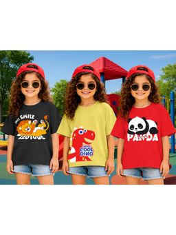 LEOTUDE - Kid Multi-Color Printed Cotton Oversized T-Shirt (Pack of 3)