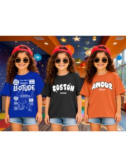 LEOTUDE - Kid Multi-Color Printed Cotton Oversized T-Shirt (Pack of 3)