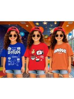LEOTUDE - Kid Multi-Color Printed Cotton Oversized T-Shirt (Pack of 3)