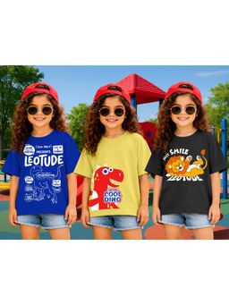 LEOTUDE - Kid Multi-Color Printed Cotton Oversized T-Shirt (Pack of 3)