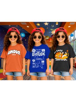 LEOTUDE - Kid Multi-Color Printed Cotton Oversized T-Shirt (Pack of 3)