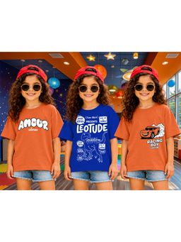 LEOTUDE - Kid Multi-Color Printed Cotton Oversized T-Shirt (Pack of 3)