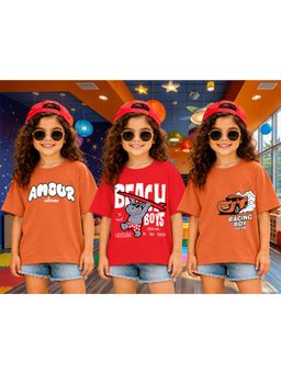 LEOTUDE - Kid Multi-Color Printed Cotton Oversized T-Shirt (Pack of 3)