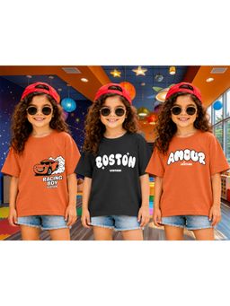 LEOTUDE - Kid Multi-Color Printed Cotton Oversized T-Shirt (Pack of 3)