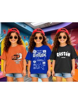 LEOTUDE - Kid Multi-Color Printed Cotton Oversized T-Shirt (Pack of 3)
