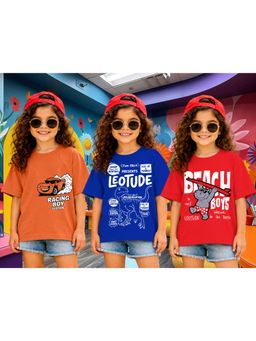 LEOTUDE - Kid Multi-Color Printed Cotton Oversized T-Shirt (Pack of 3)