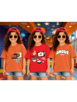 LEOTUDE - Kid Multi-Color Printed Cotton Oversized T-Shirt (Pack of 3)