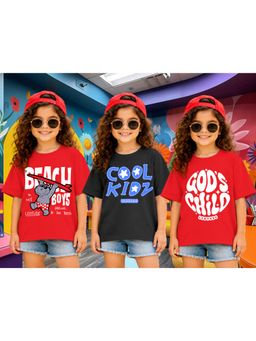 LEOTUDE - Kid Multi-Color Printed Cotton Oversized T-Shirt (Pack of 3)