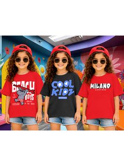 LEOTUDE - Kid Multi-Color Printed Cotton Oversized T-Shirt (Pack of 3)
