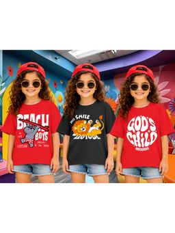 LEOTUDE - Kid Multi-Color Printed Cotton Oversized T-Shirt (Pack of 3)