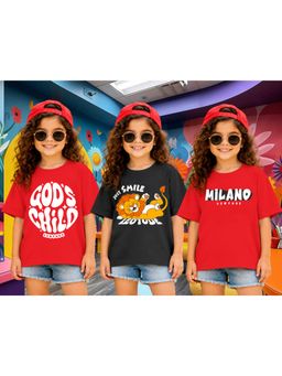LEOTUDE - Kid Multi-Color Printed Cotton Oversized T-Shirt (Pack of 3)