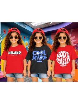 LEOTUDE - Kid Multi-Color Typography Cotton Oversized T-Shirt (Pack of 3)