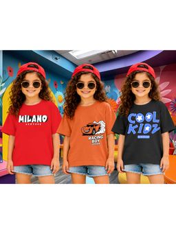 LEOTUDE - Kid Multi-Color Printed Cotton Oversized T-Shirt (Pack of 3)