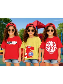 LEOTUDE - Kid Multi-Color Printed Cotton Oversized T-Shirt (Pack of 3)