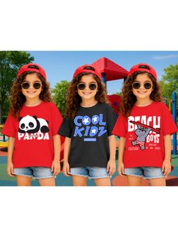 LEOTUDE - Kid Multi-Color Printed Cotton Oversized T-Shirt (Pack of 3)