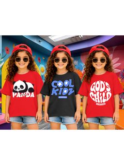 LEOTUDE - Kid Multi-Color Printed Cotton Oversized T-Shirt (Pack of 3)