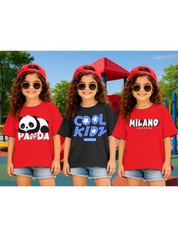 LEOTUDE - Kid Multi-Color Printed Cotton Oversized T-Shirt (Pack of 3)