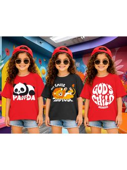 LEOTUDE - Kid Multi-Color Printed Cotton Oversized T-Shirt (Pack of 3)