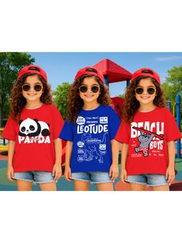LEOTUDE - Kid Multi-Color Printed Cotton Oversized T-Shirt (Pack of 3)