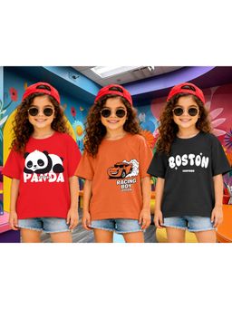 LEOTUDE - Kid Multi-Color Printed Cotton Oversized T-Shirt (Pack of 3)